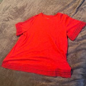 Red Dressy T-Shirt with Lace Detail